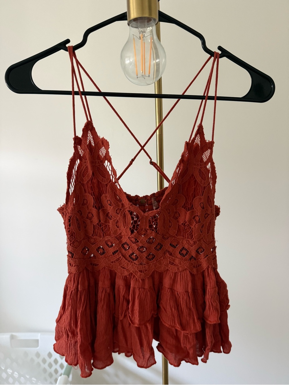Free People Rust Red Crochet Lace Tiered Tank Top